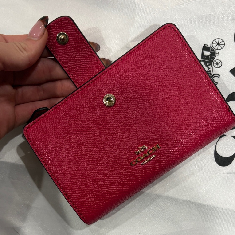 Coach Hot Pink Leather Snap Wallet with Gold Logo